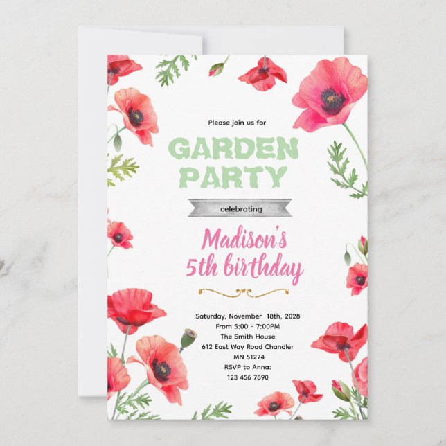Invitación Poppies Garden Party Invitation (Anverso)