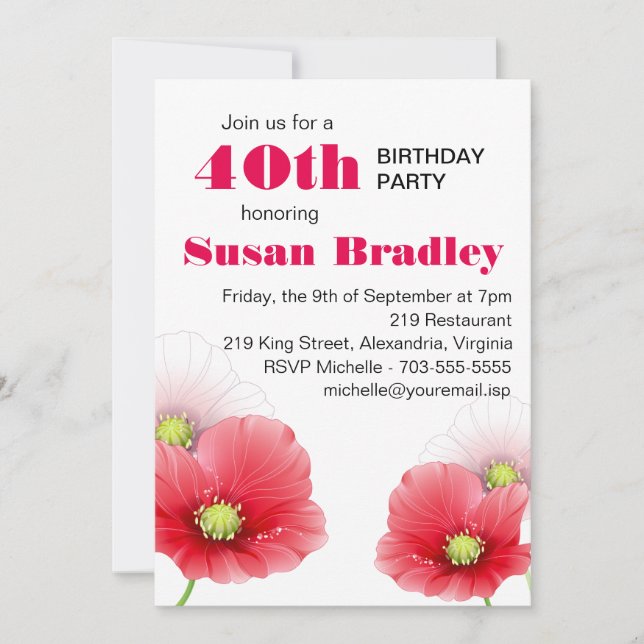 Invitación Poppies Personalizado Floral Fiesta de cumpleaños (Anverso)