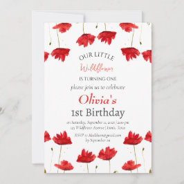 Invitación Poppies Primer Chica de Cumpleaños Red Floral