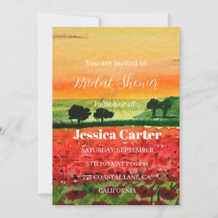 Invitación Poppies Red Flowers Elegant Bridal Shower