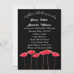 Invitación Poppies rojos adormidera negro elegante Boda flora