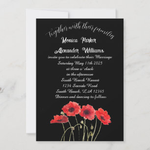 Invitación Poppies rojos adormilado negro elegante Boda flora