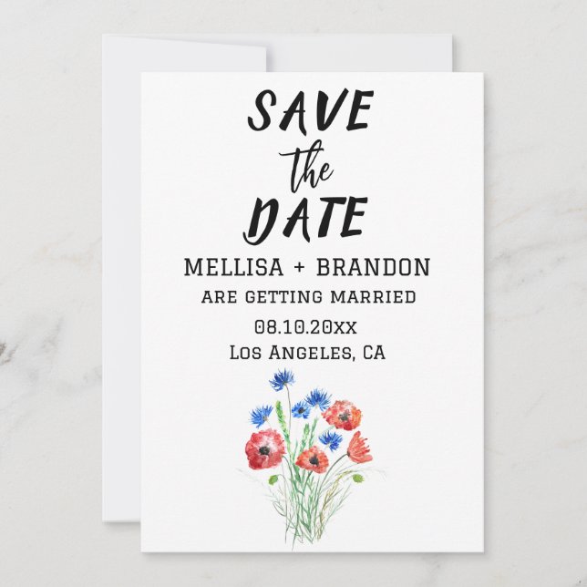 Invitación Poppies Rojos Cornflowers Boda Rústica Floral (Anverso)