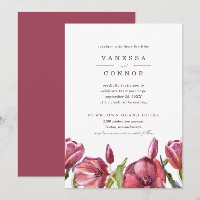 Invitación Poppies Rojos Elegante Boda Boho Floral (Anverso / Reverso)