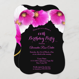 Invitación Poppies rosados florales Black Birday Party