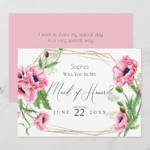 Invitación Poppies rosados serás mi empleada de honor