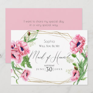 Invitación Poppies rosados serás mi empleada de honor