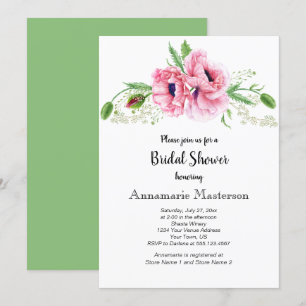 Invitación Poppies rosados Verdor Bouquet Bridal Shower  