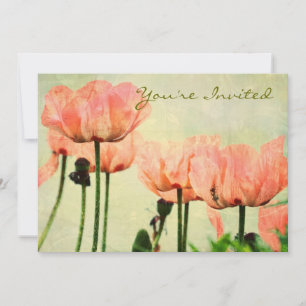 Invitación Poppies rosados y Swirls florales