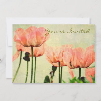 Invitación Poppies rosados y Swirls florales
