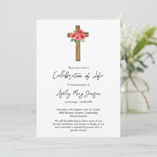 Invitación Poppy Cross Celebration of Life Funeral (Anverso de pie)