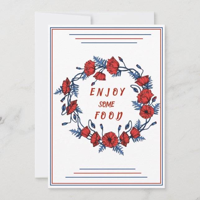 Invitación Poppy Floral Baby Shower Disfruta De Algo De Comid (Anverso)