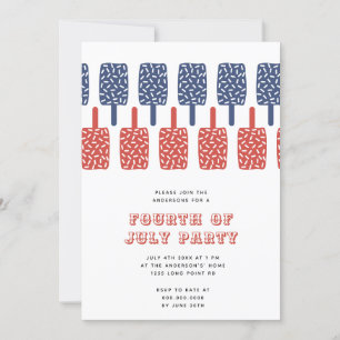 Invitación Popsias modernas rojas y azules 4 de julio Fiesta