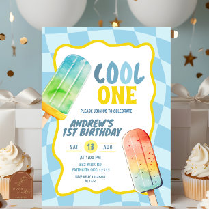 Invitación Popsicle Azul Fresco Cumpleaños Niño Verano