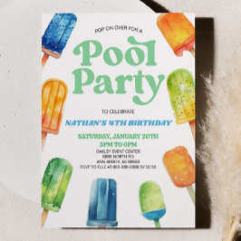 Invitación Popsicle Birday Party, Fiesta de la piscina verde