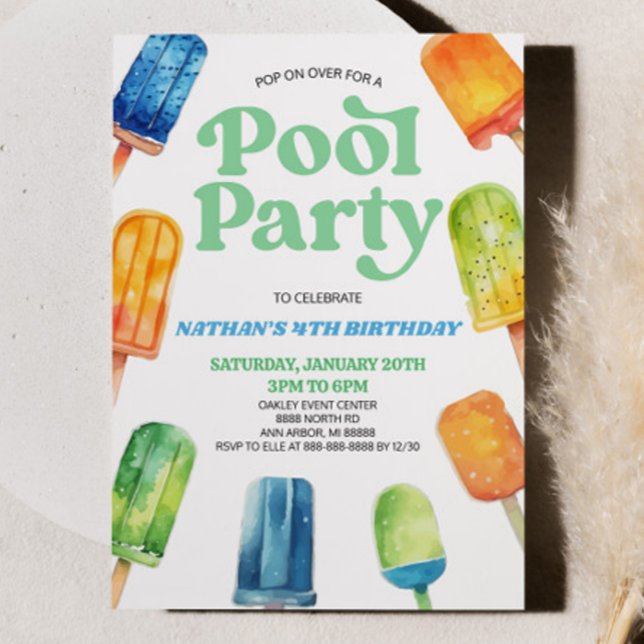 Invitación Popsicle Birday Party, Fiesta de la piscina verde  (Subido por el creador)