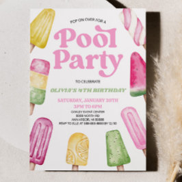 Invitación Popsicle Birday Party, Fiesta de Piscina Verde Ros