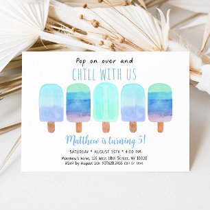 Invitación Popsicle Blue Ombre Chill Con Nosotros Cumpleaños