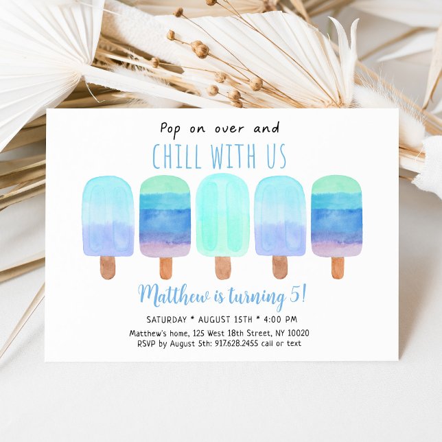 Invitación Popsicle Blue Ombre Chill Con Nosotros Cumpleaños (Subido por el creador)