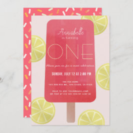Invitación Popsicle Chica Rosa Lemonade Primer cumpleaños