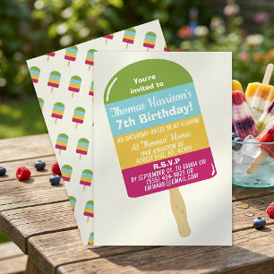 Invitación Popsicle Colorido Divertido Cumpleaños de Verano p