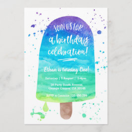 Invitación Popsicle de Acuarela del arco iris de la