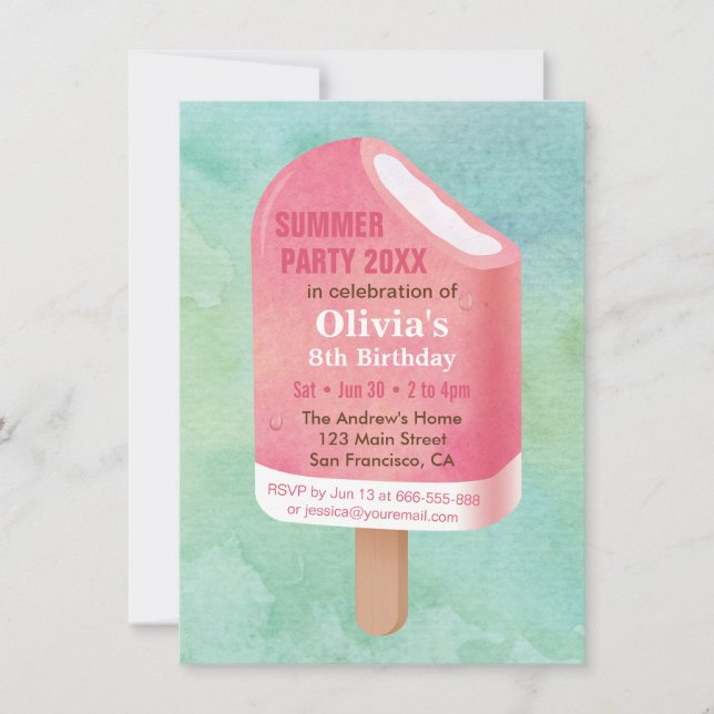 Invitación Popsicle de helado de cumpleaños de verano (Anverso)