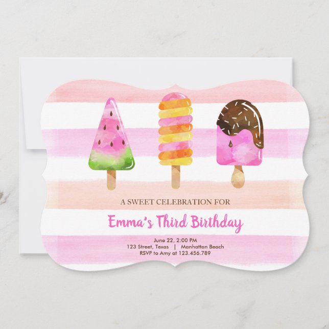 Invitación Popsicle Ice Cream Birthday Summer Pool Fiesta (Anverso)