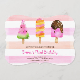 Invitación Popsicle Ice Cream Birthday Summer Pool Fiesta