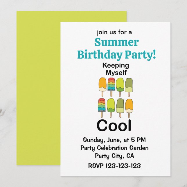 Invitación Popsicle Manteniéndome Fresco Fiesta de Cumpleaños (Anverso / Reverso)