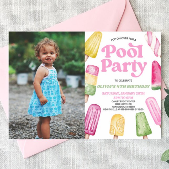 Invitación Popsicle Picture Party, Fiesta de Piscina Rosa (Subido por el creador)