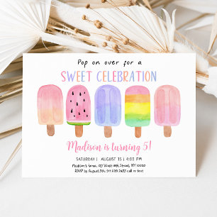 Invitación Popsicle Pop por cumpleaños de Chica rosado