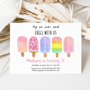Invitación Popsicle Pop por cumpleaños de Chica rosado