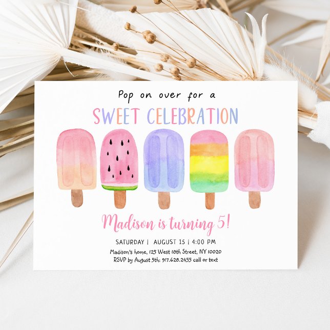 Invitación Popsicle Pop por cumpleaños de Chica rosado (Subido por el creador)