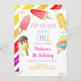 Invitación Popsicle Rainbow Pink Gold Chica Birday