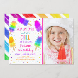 Invitación Popsicle Rainbow Pink Gold Chica Birday