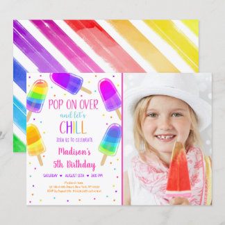 Invitación Popsicle Rainbow Pink Gold Chica Birday