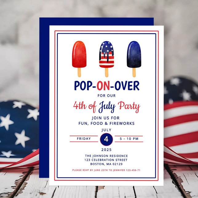 Invitación Popsicle Rojo Blanco Y Azul 4 De Julio (Red White And Blue Popsicle 4th Of July Invitation)