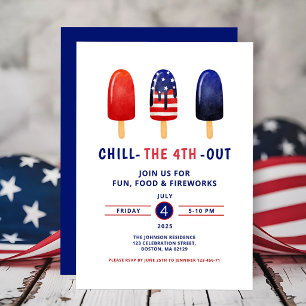 Invitación Popsicle Rojo Blanco Y Azul Lindo 4 De Julio