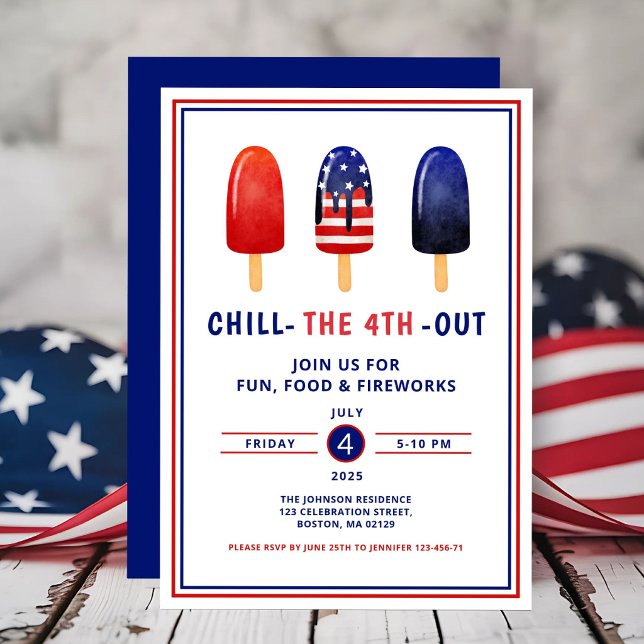 Invitación Popsicle Rojo Blanco Y Azul Lindo 4 De Julio (Cute Red White And Blue Popsicle 4th Of July Invitation)