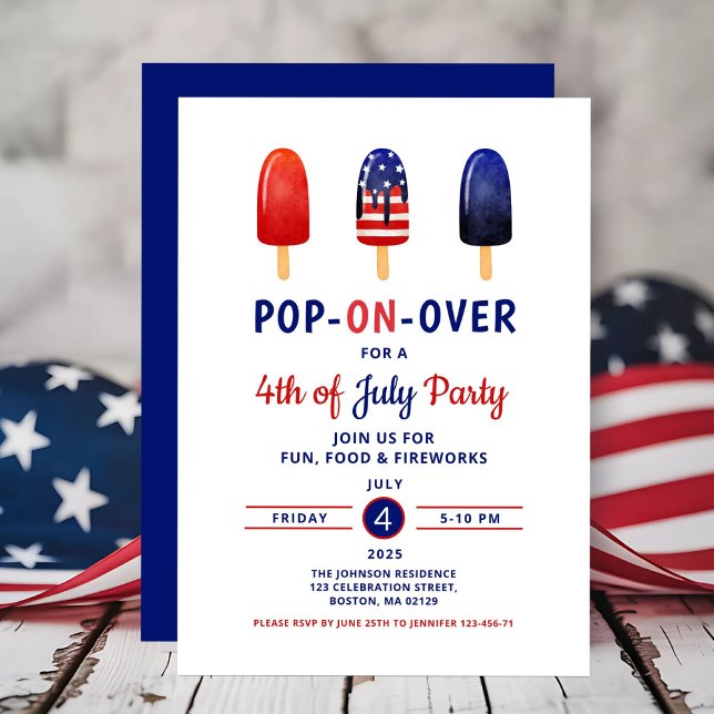 Invitación Popsicle Rojo Blanco Y Azul Lindo 4 De Julio (Cute Red White And Blue Popsicle 4th Of July Invitation)