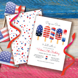 Invitación Popsicle rojo blanco y azul Patriótico 4 de julio