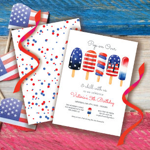 Invitación Popsicle rojo blanco y azul Patriótico 4 de julio
