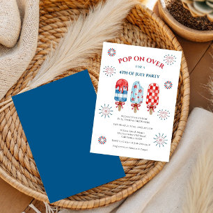 Invitación Popsicle Rojo Blanco y Azul Verano 4 de Julio