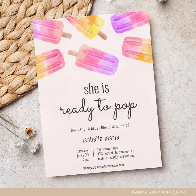 Invitación Popsicle Rosa Dulce Baby Shower (Invite shown in 5 x 7 inches with square corner, choose size, paper and corner style before checkout)