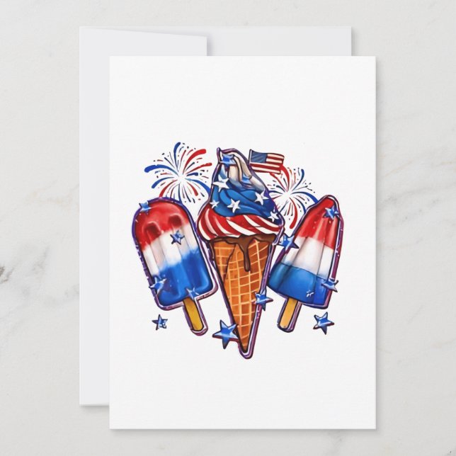 Invitación Popsicles patrióticos Ice Cream 4 de julio (Anverso)