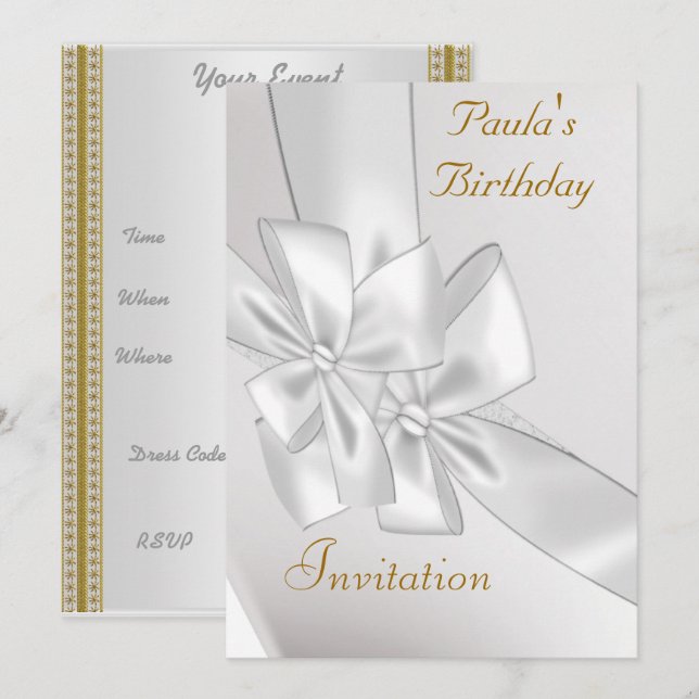 Invitación popular de cumpleaños de Cinta blanca (Anverso / Reverso)
