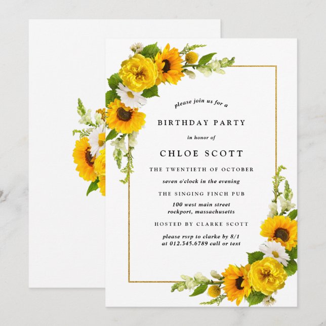 Invitación popular de cumpleaños de cualquier edad (Anverso / Reverso)