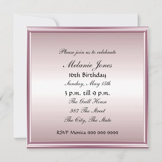 Invitación popular Dulces dieciséis 16 (Anverso)