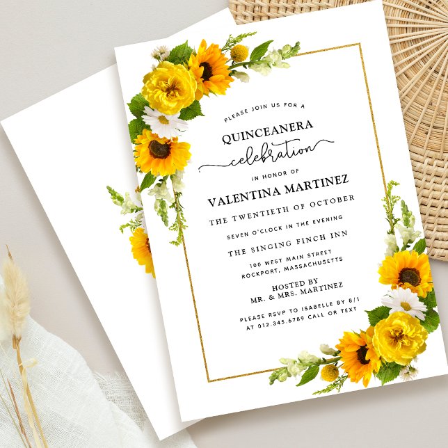 Invitación Popular Floral de girasol amarillo Quinceanera (Wow your guests with this elegant sunflower invitation! )